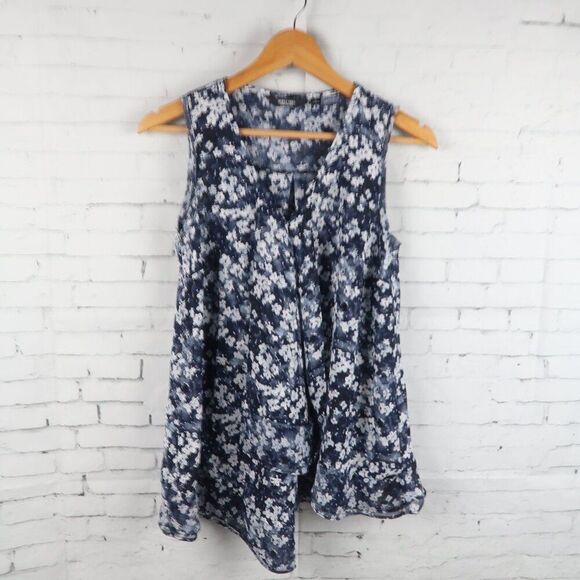 SIMPLY VERA VERA WANG SLEEVELESS V NECK BLUE & WHITE FLORAL FLOWY TOP SIZE SMALL - Picture 1 of 7